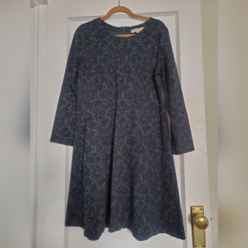 Green and black fit and glare long sleeve dress